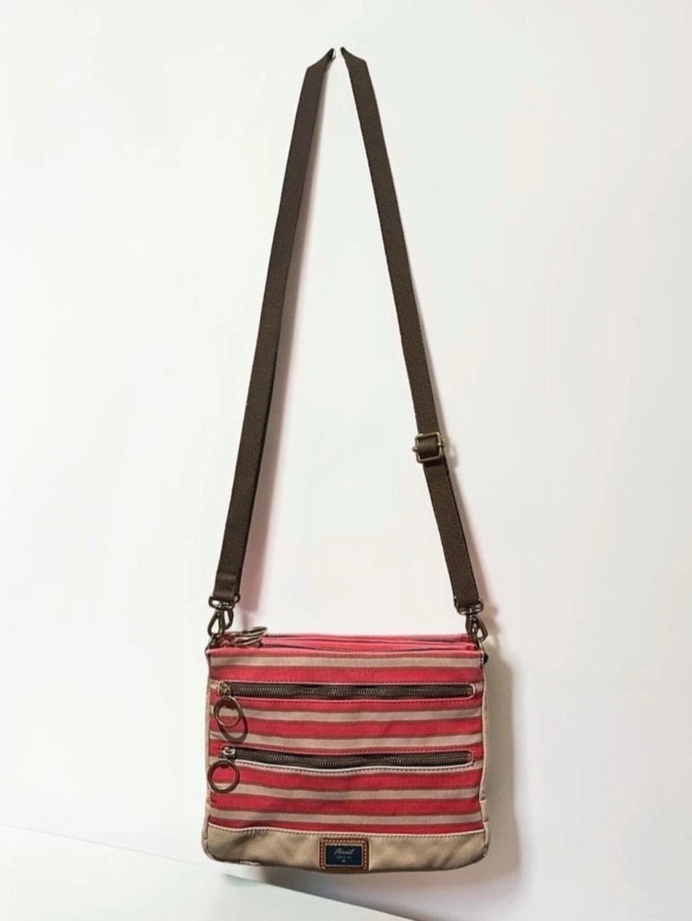 Fossil Striped Crossbody Bag in Pink & Gray